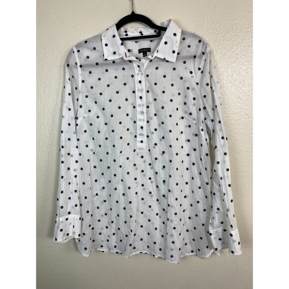 Talbots White Long Sleeve Polka Dot button up Top Women size Large nautical Boho - Picture 1 of 13